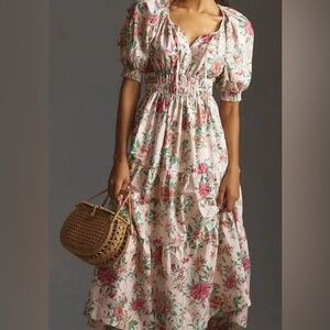 Anthro Floral Puff Sleeve Maxi Dress size L new with tags perfect Easter dress